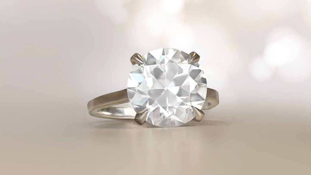 Excellent cut diamond ring showing full brilliance